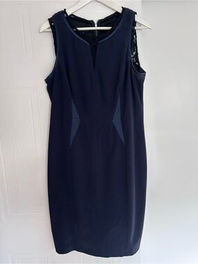 Sleeveless Navy Midi Dress with Lace Back Detail